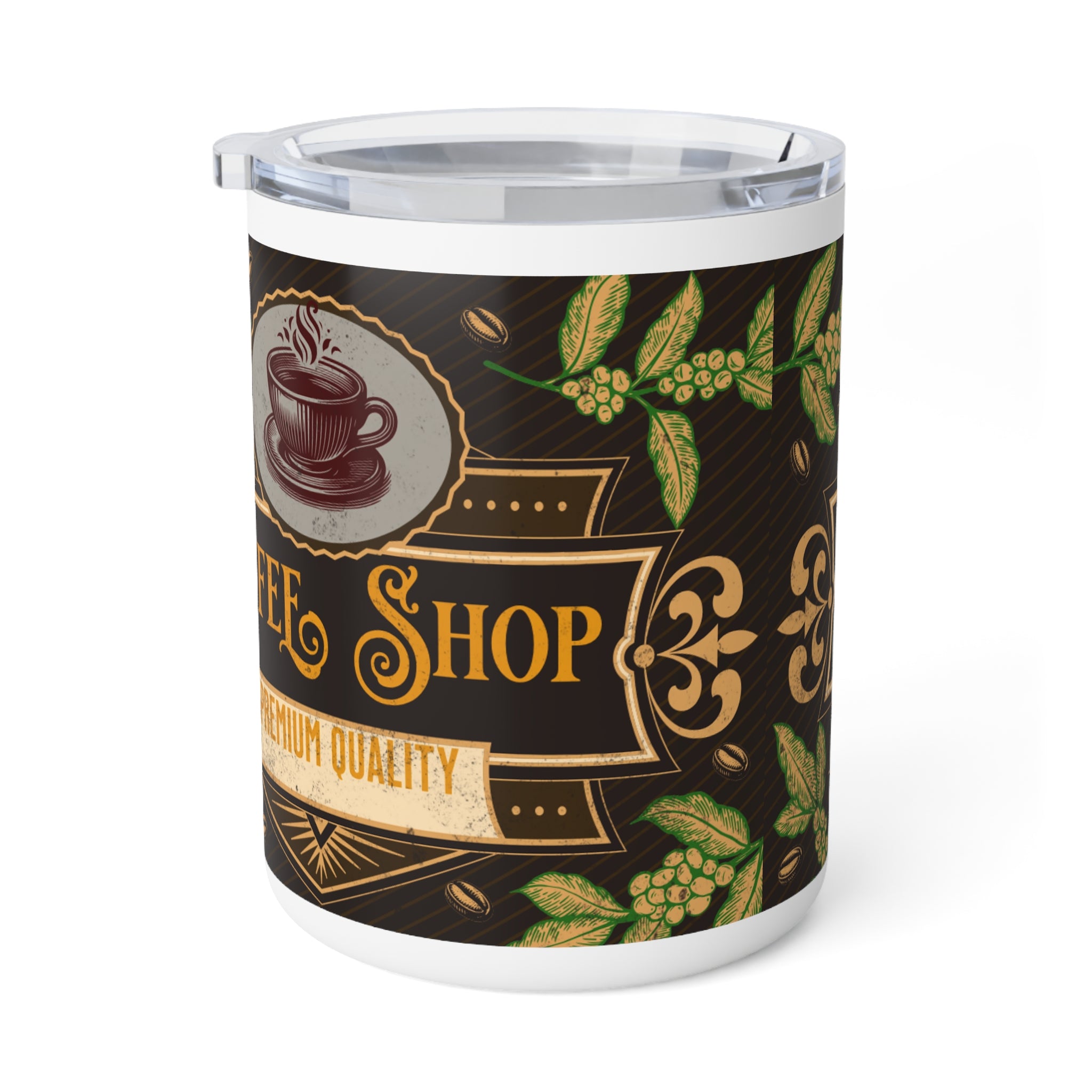 Vintage Coffee Shop Insulated Mug — 10oz Travel Cup