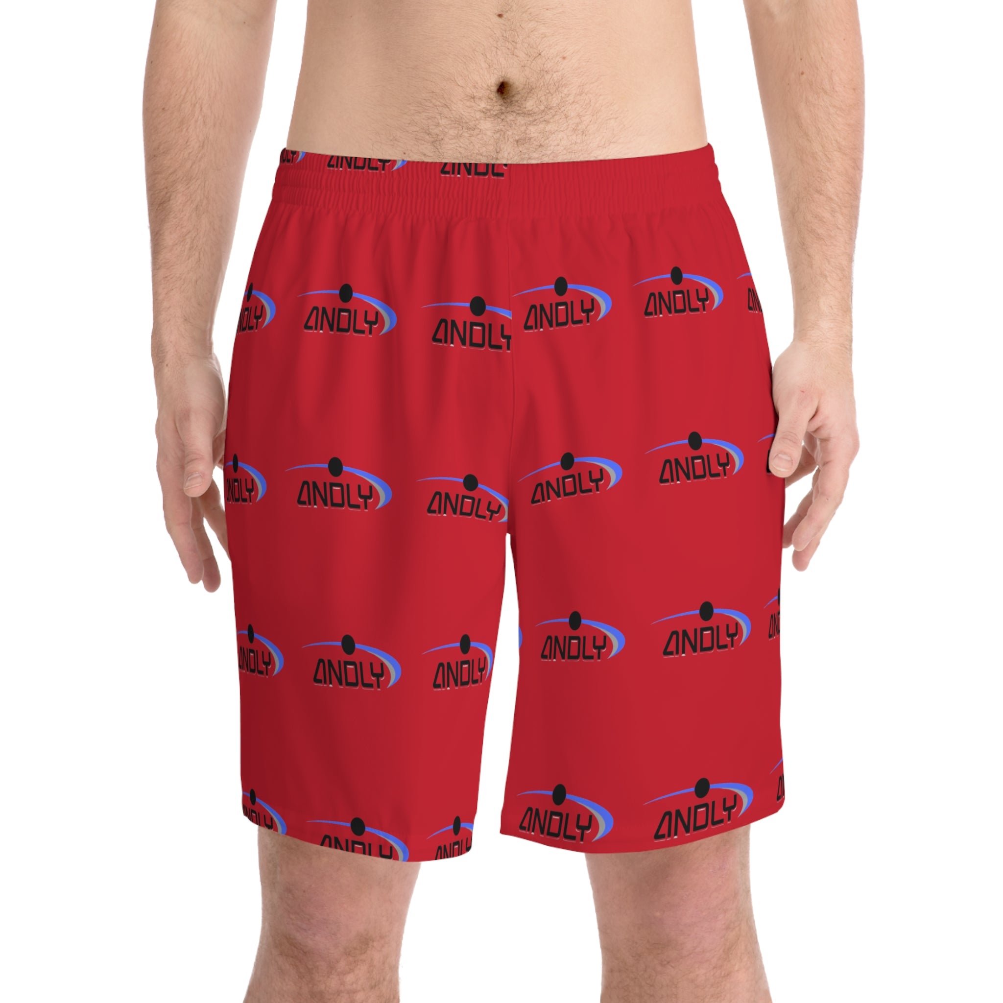 Men's Red Surf-Style Beach Shorts — ANOLY All-Over Print