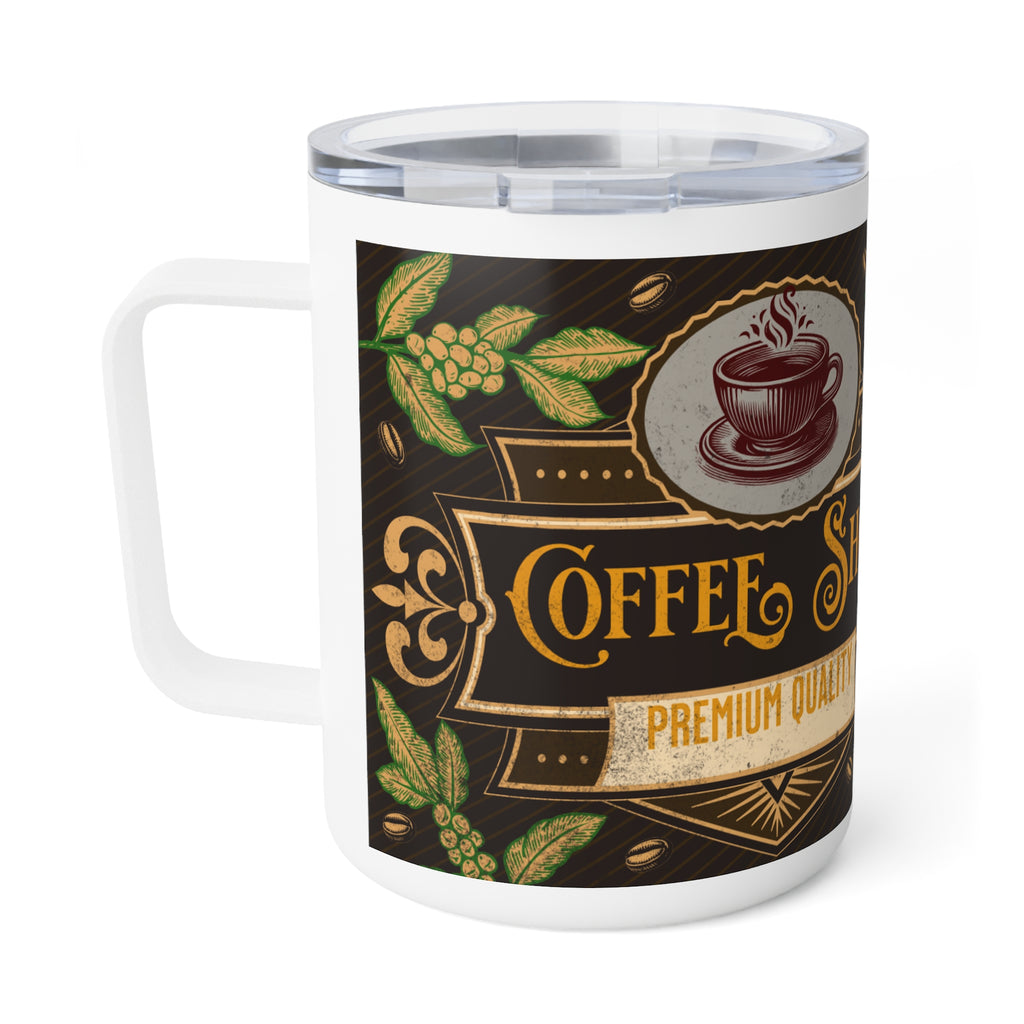 Vintage Coffee Shop Insulated Mug — 10oz Travel Cup