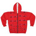 Red Logo Zip Hoodie — Repeating 'ANDLY' Graphic All-Over Print