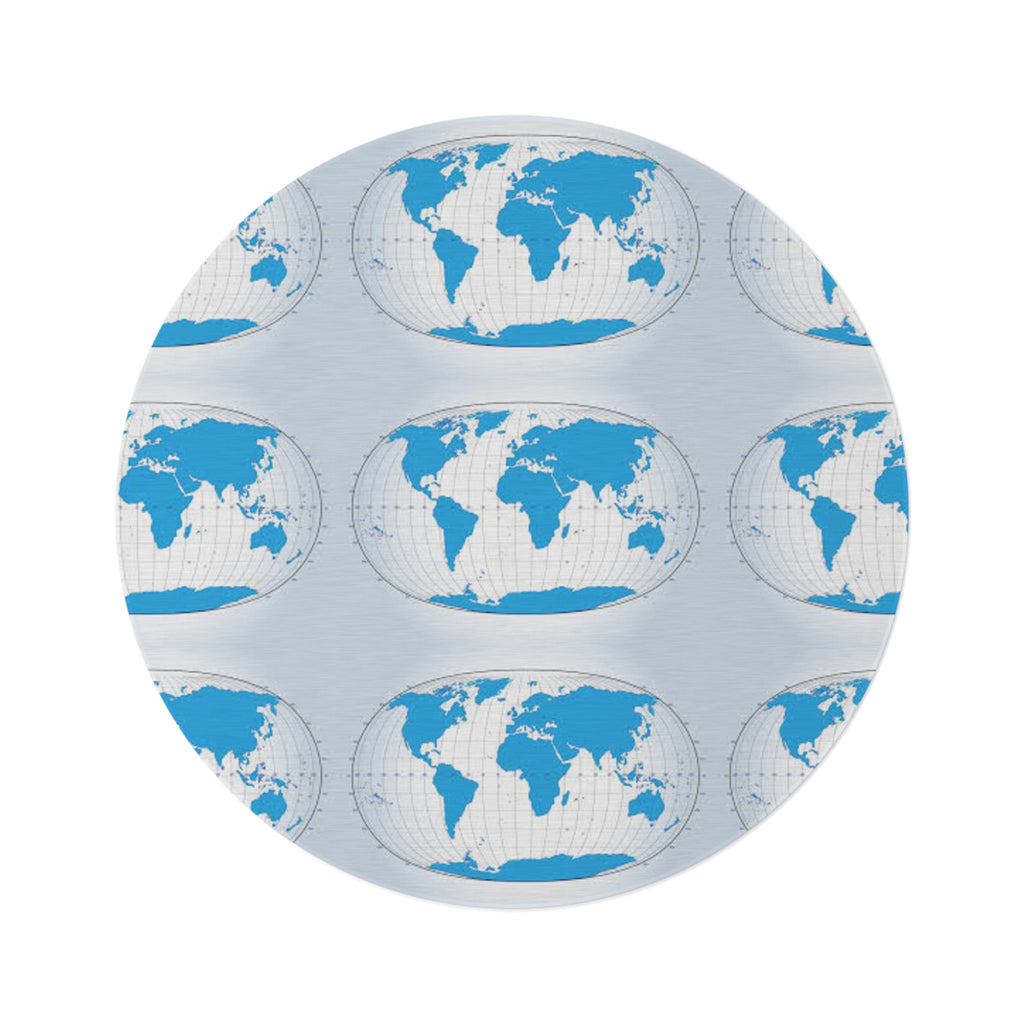 Blue World Map Round Rug — Global Map Decorative Area Rug