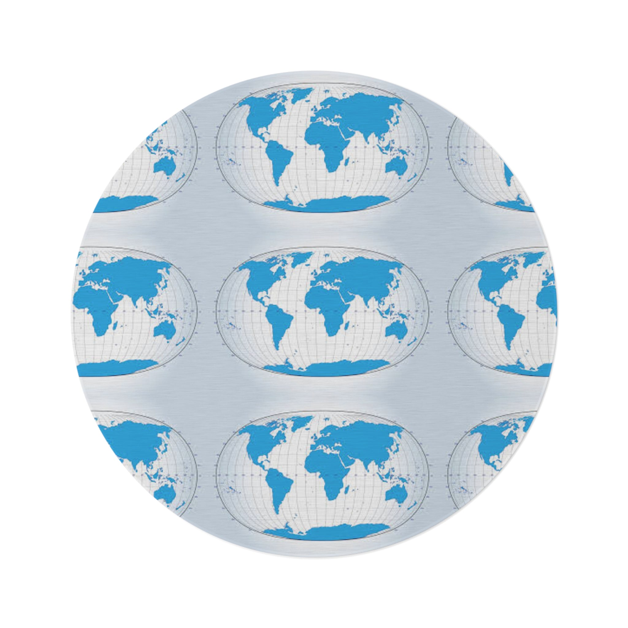 Blue World Map Round Rug — Global Map Decorative Area Rug