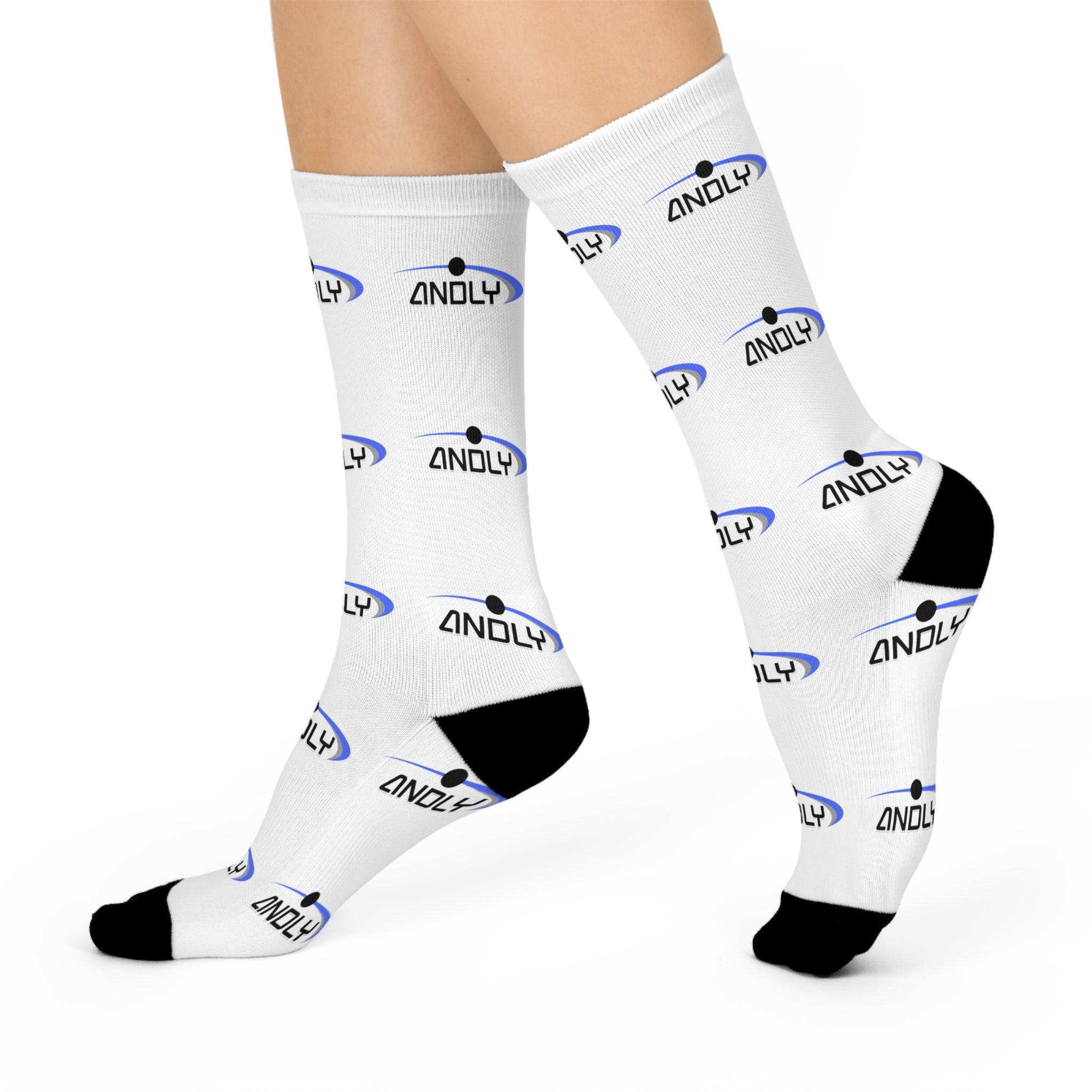 Cushioned Crew Socks — Branded Logo Pattern Comfort Socks