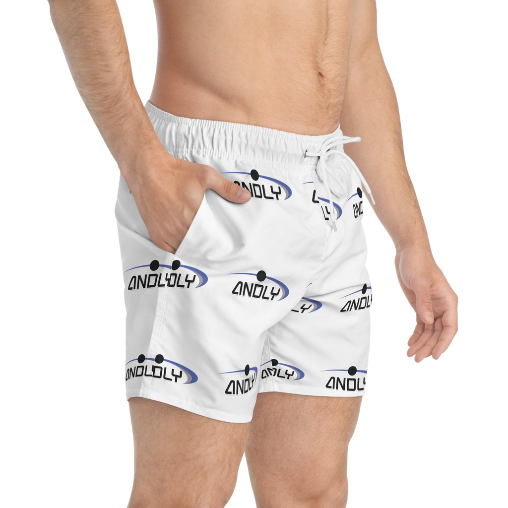 Swim Trunks — All-Over Logo Print Beach Shorts