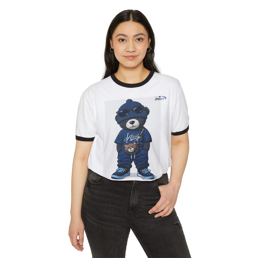 Bear Streetwear Ringer T-Shirt — Cool Teddy in Blue Outfit
