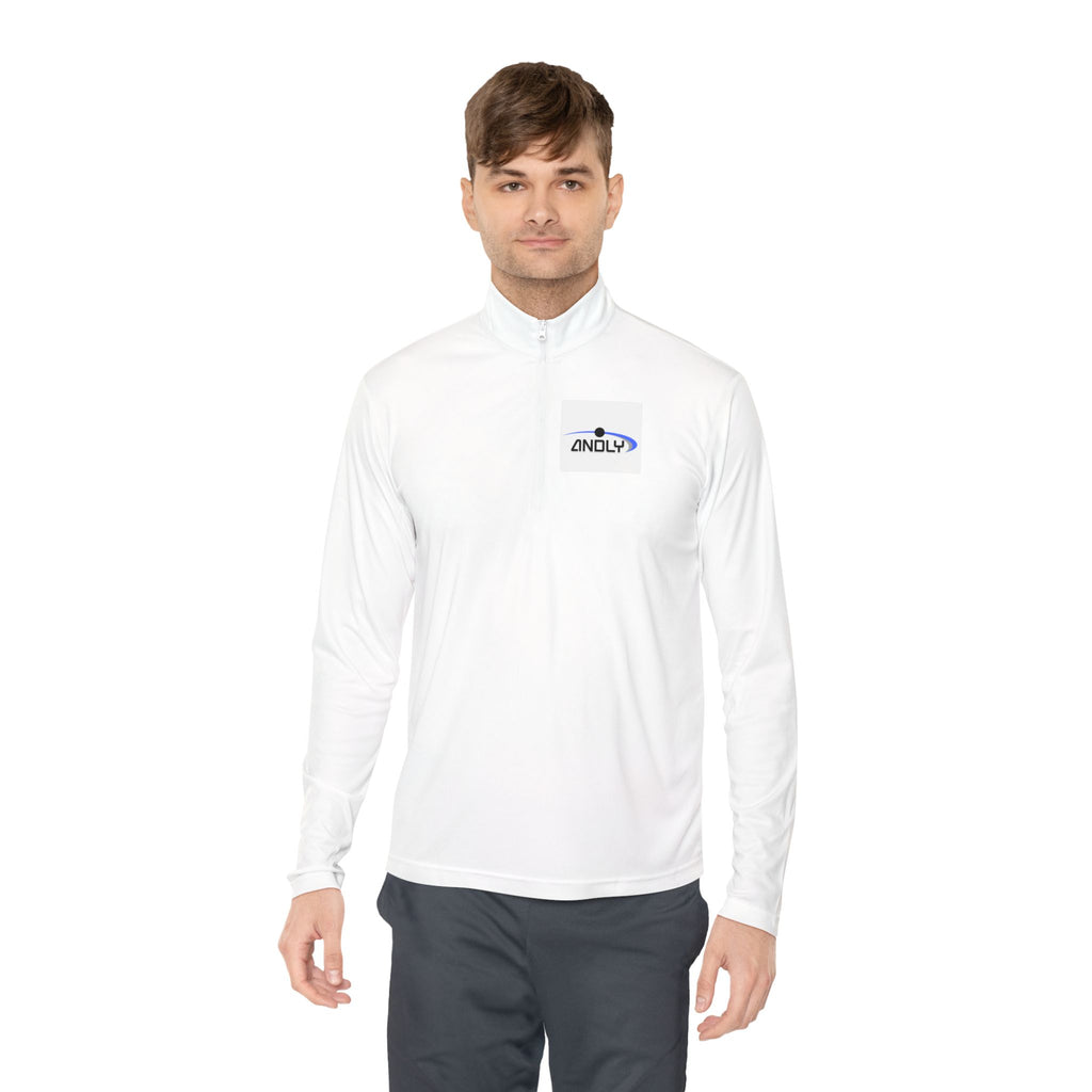 Quarter-Zip Pullover — Minimal 'ANDLY' Logo White Athletic Pullover