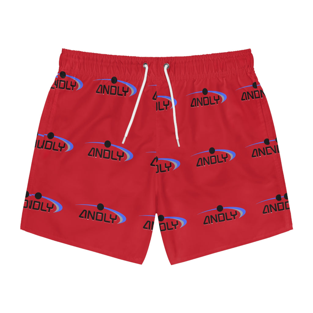Red Logo Swim Trunks — All-Over Print 'Zindly' Beach Shorts