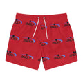 Red Logo Swim Trunks — All-Over Print 'Zindly' Beach Shorts