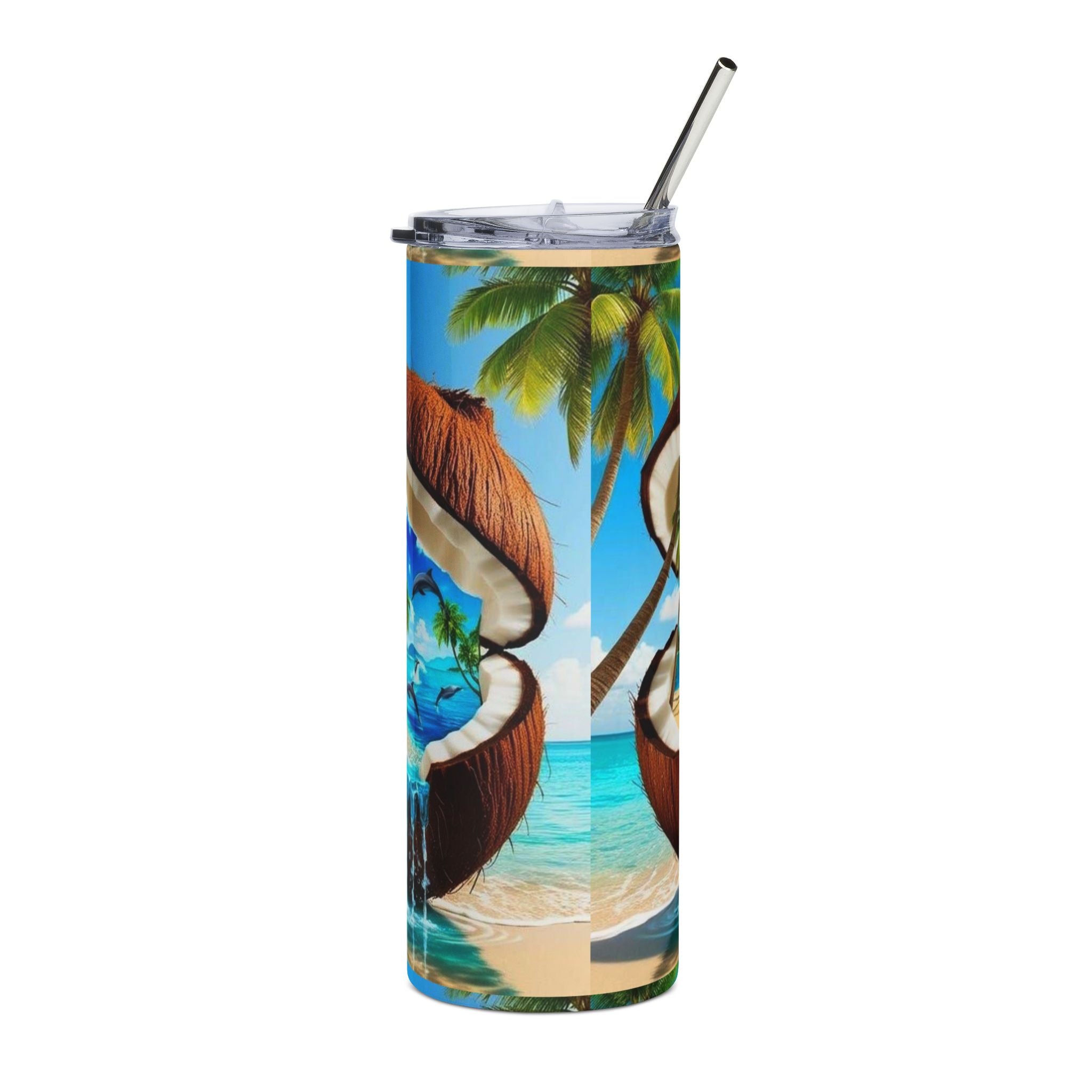 20oz Tropical Coconut Beach Tumbler — Stainless Steel Travel Cup