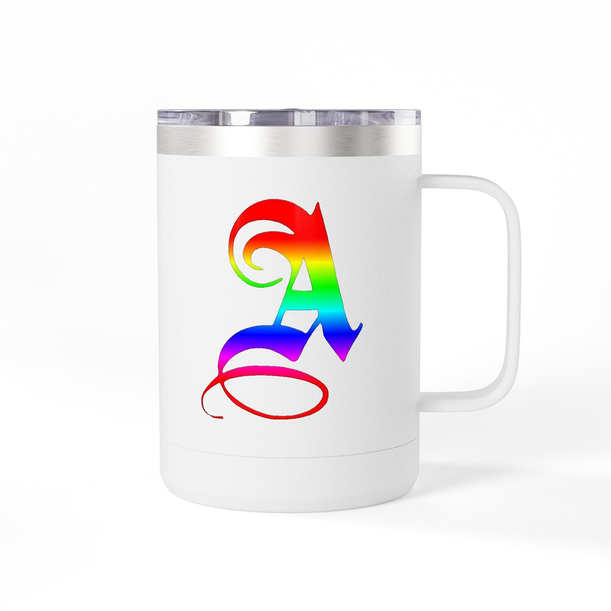 Rainbow Monogram 'A' 15oz Tumbler Mug – Colorful Initial Coffee Cup