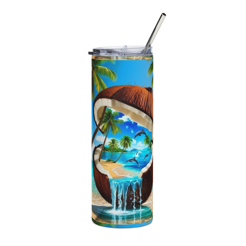 20oz Tropical Coconut Beach Tumbler — Stainless Steel Travel Cup