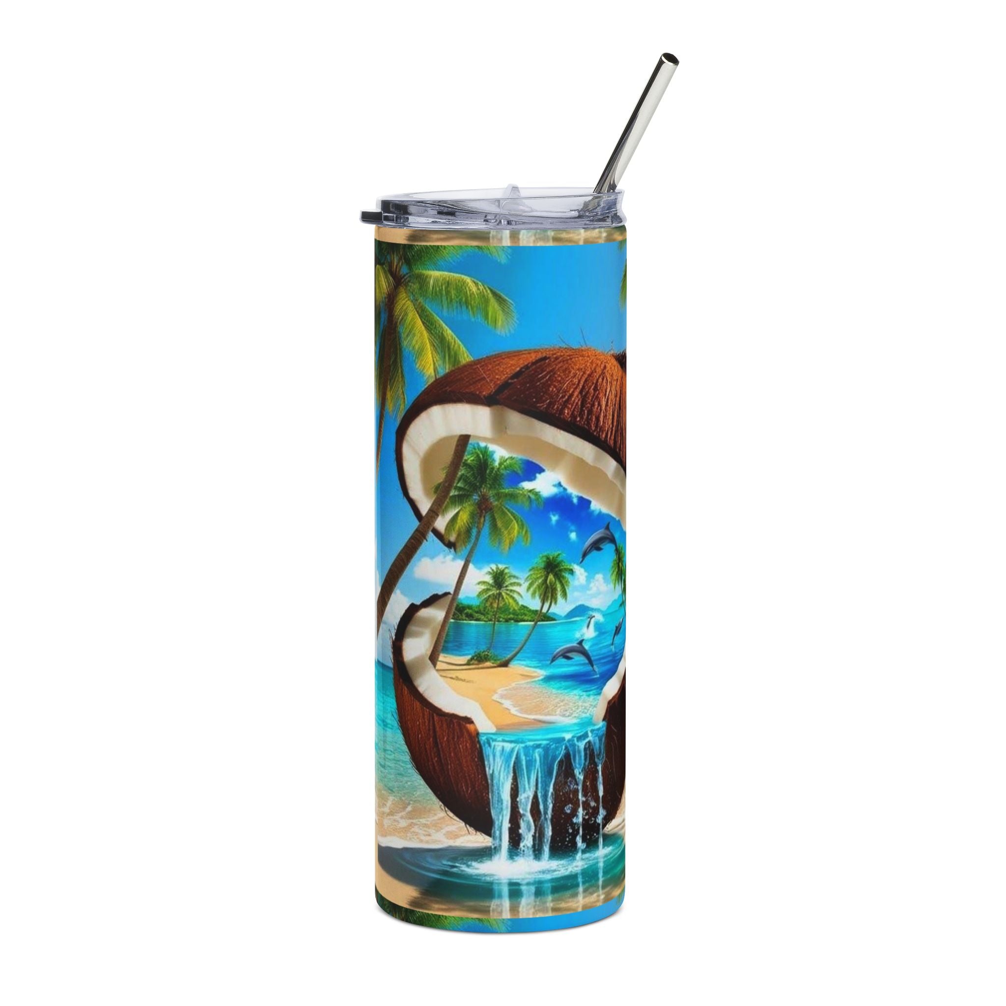 20oz Tropical Coconut Beach Tumbler — Stainless Steel Travel Cup