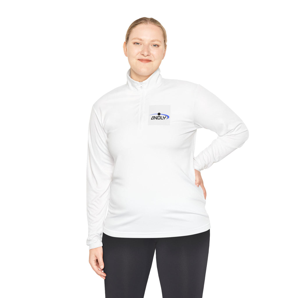 Quarter-Zip Pullover — Minimal 'ANDLY' Logo White Athletic Pullover
