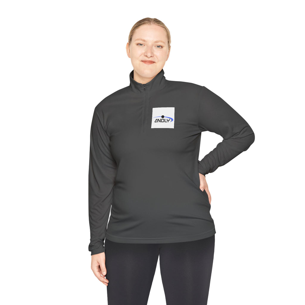 Quarter-Zip Pullover — Minimal 'ANDLY' Logo White Athletic Pullover