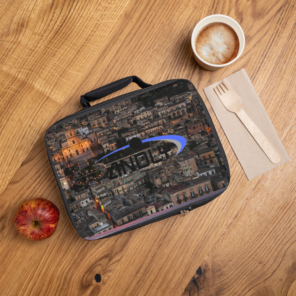 Cityscape Night Lunch Bag — Mediterranean Hilltown Photo Lunchbox