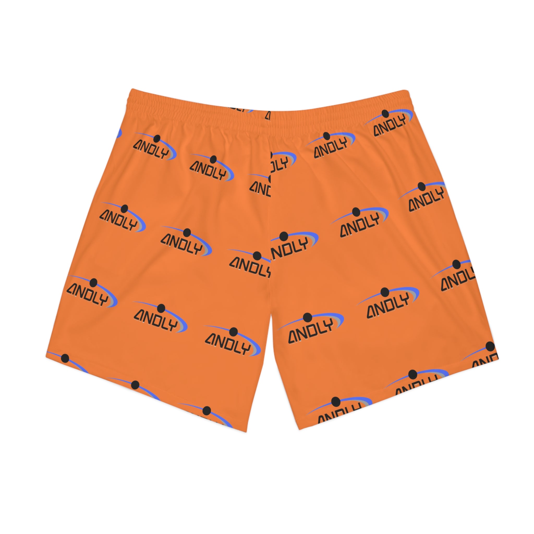 Orange Logo Beach Shorts — Men’s Elastic AOP Swim Trunks