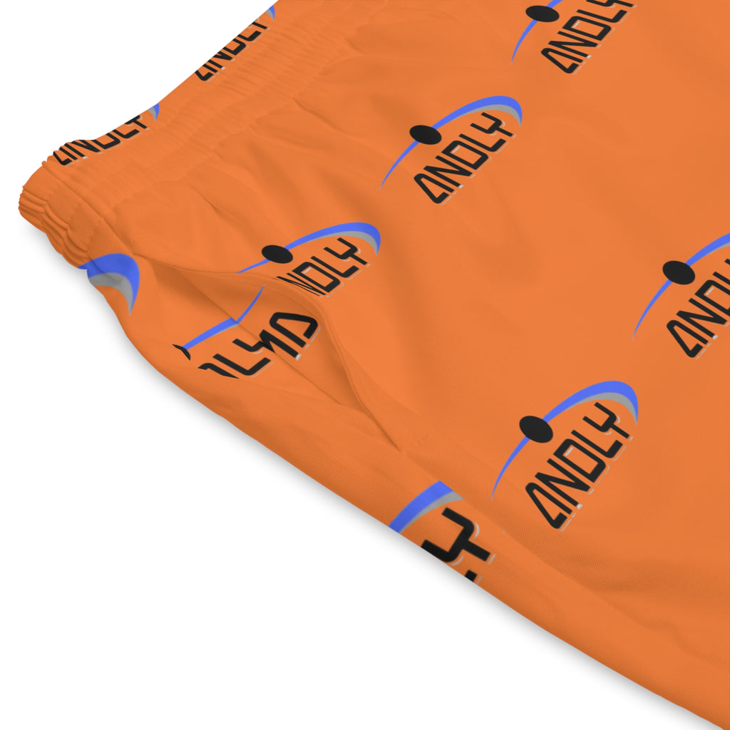 Orange Logo Beach Shorts — Men’s Elastic AOP Swim Trunks