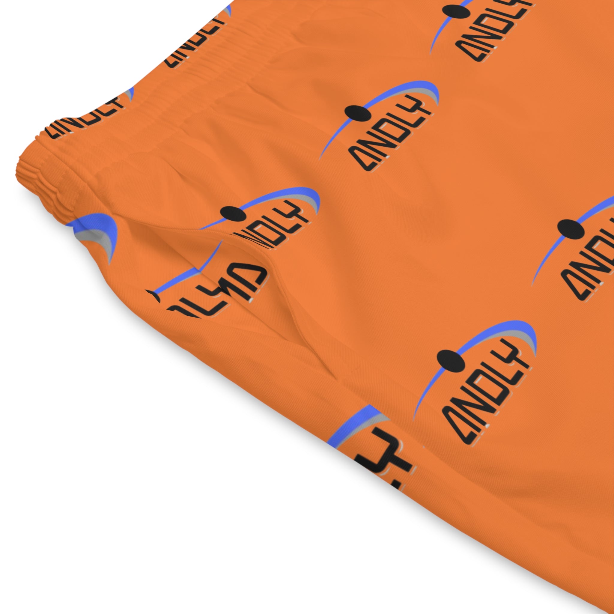 Orange Logo Beach Shorts — Men’s Elastic AOP Swim Trunks