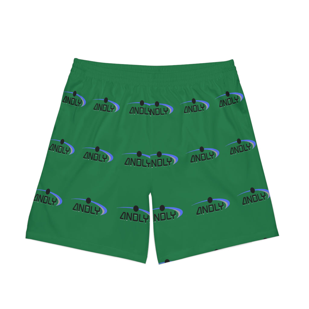 Green Logo Beach Shorts - All-Over Print Men's Swim Trunks
