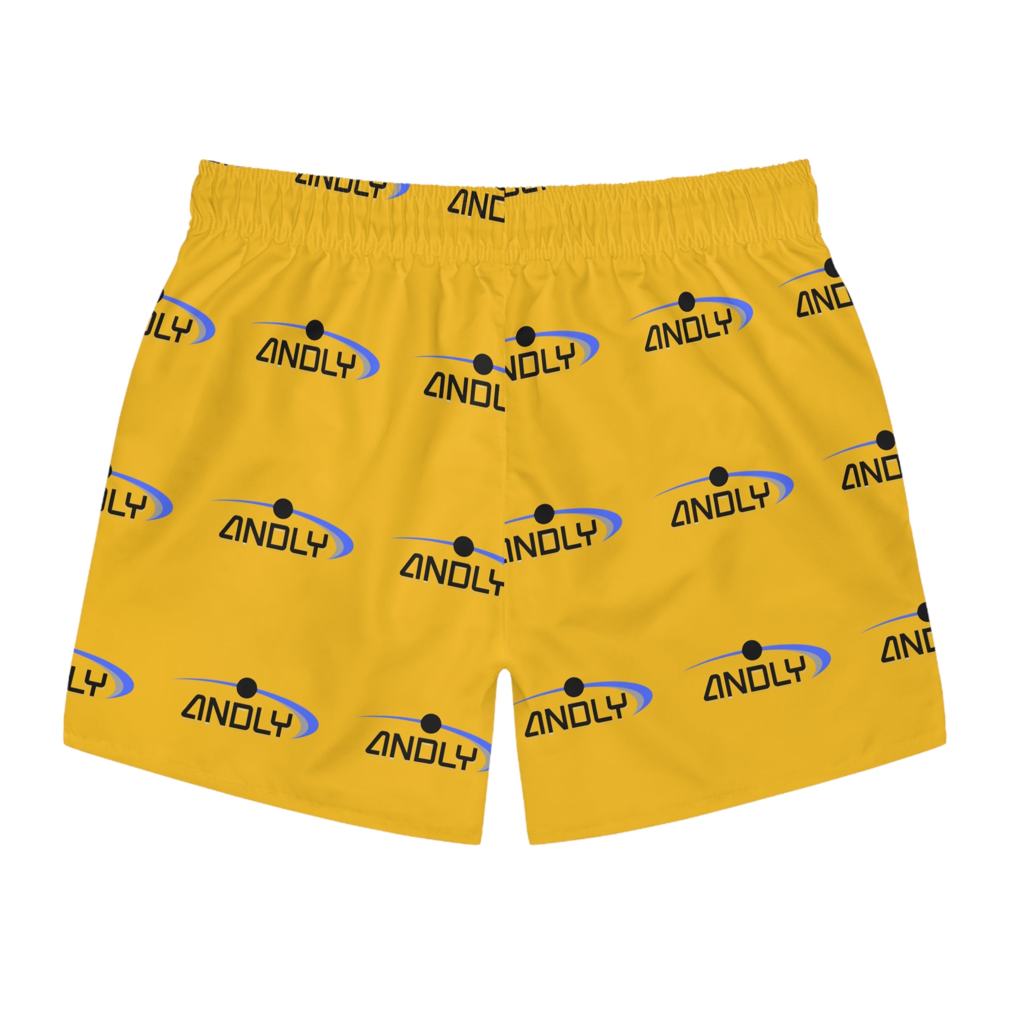Yellow Logo Swim Trunks — All-Over Print Casual Beach Shorts