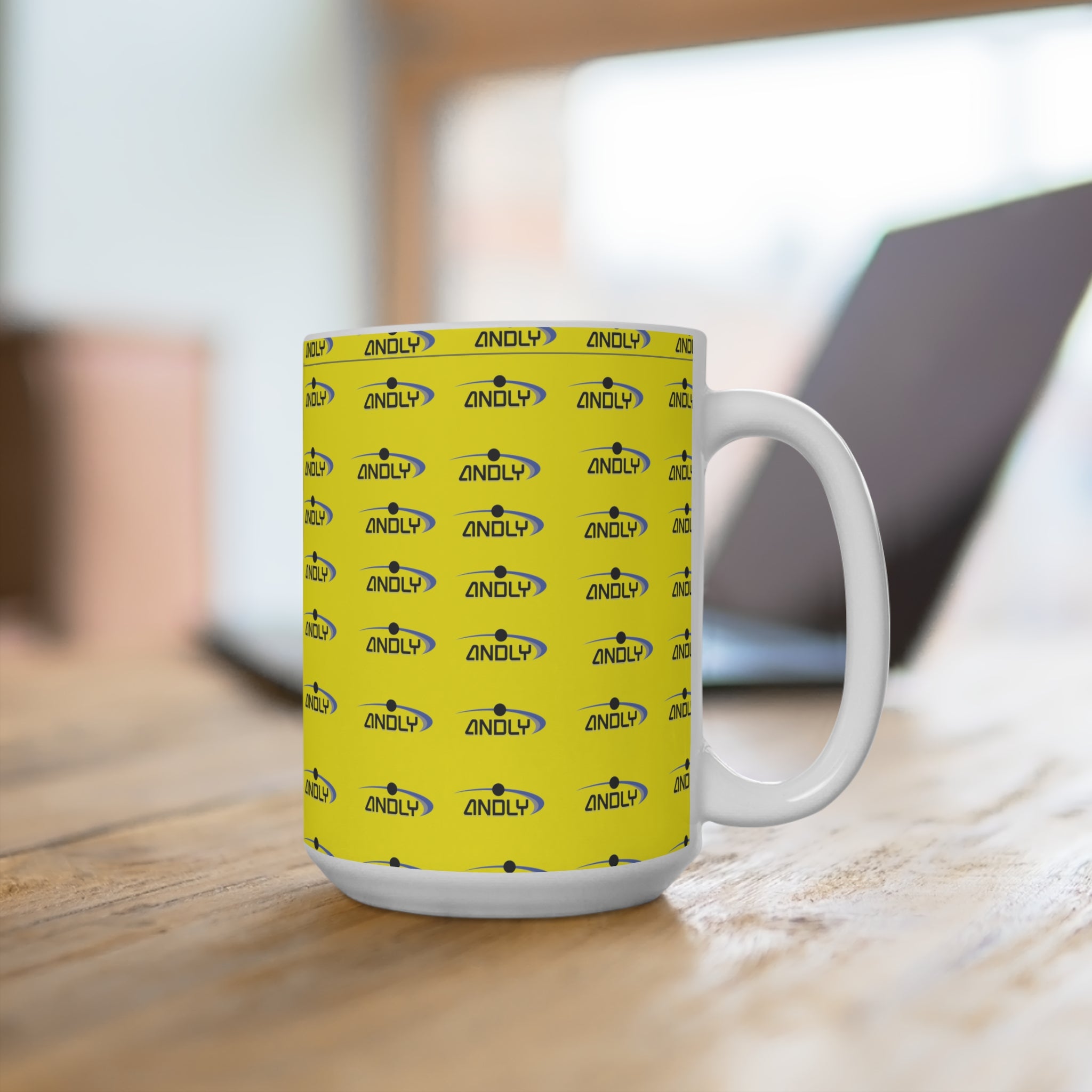 Mug — Yellow Branded Logo Pattern 15oz Coffee Cup