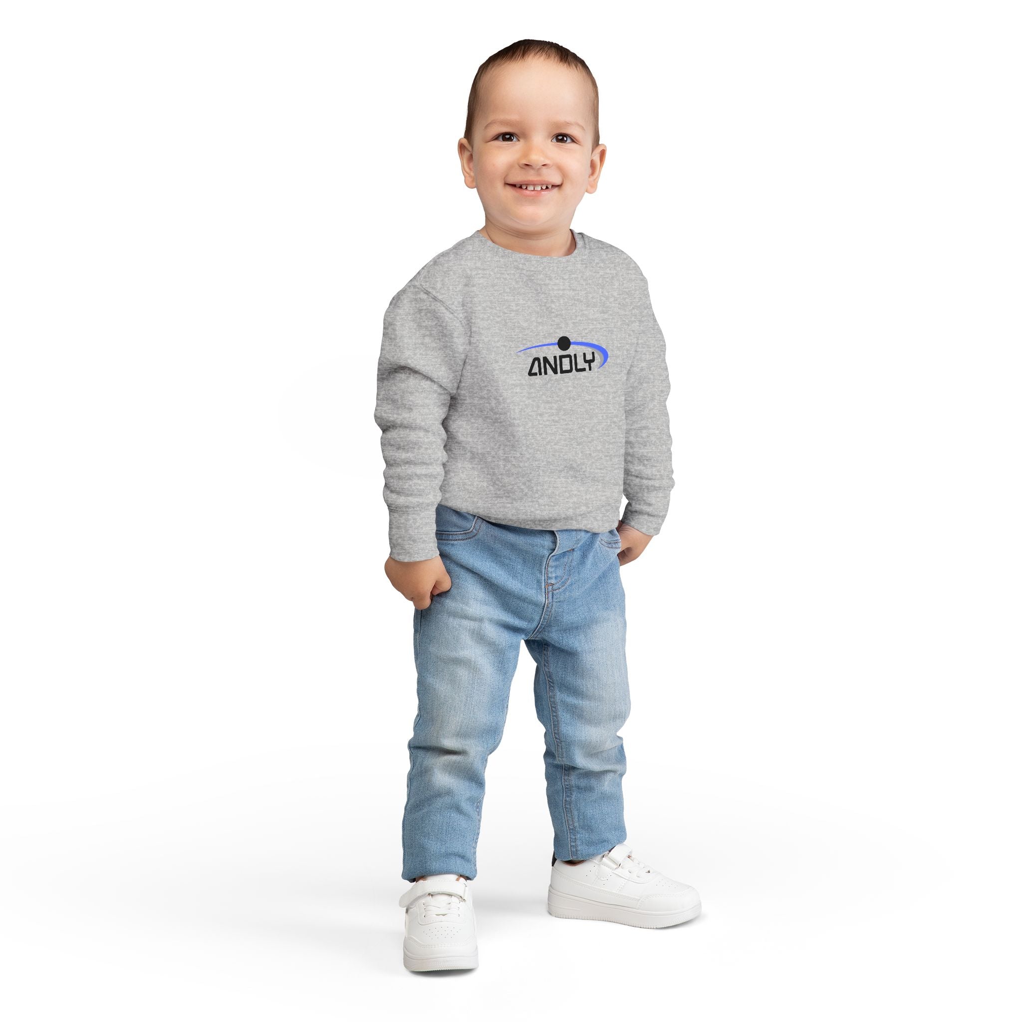 Toddler Sweatshirt - 'ANDLY' Retro Logo Kids Pullover, Cozy Neutral Crewneck