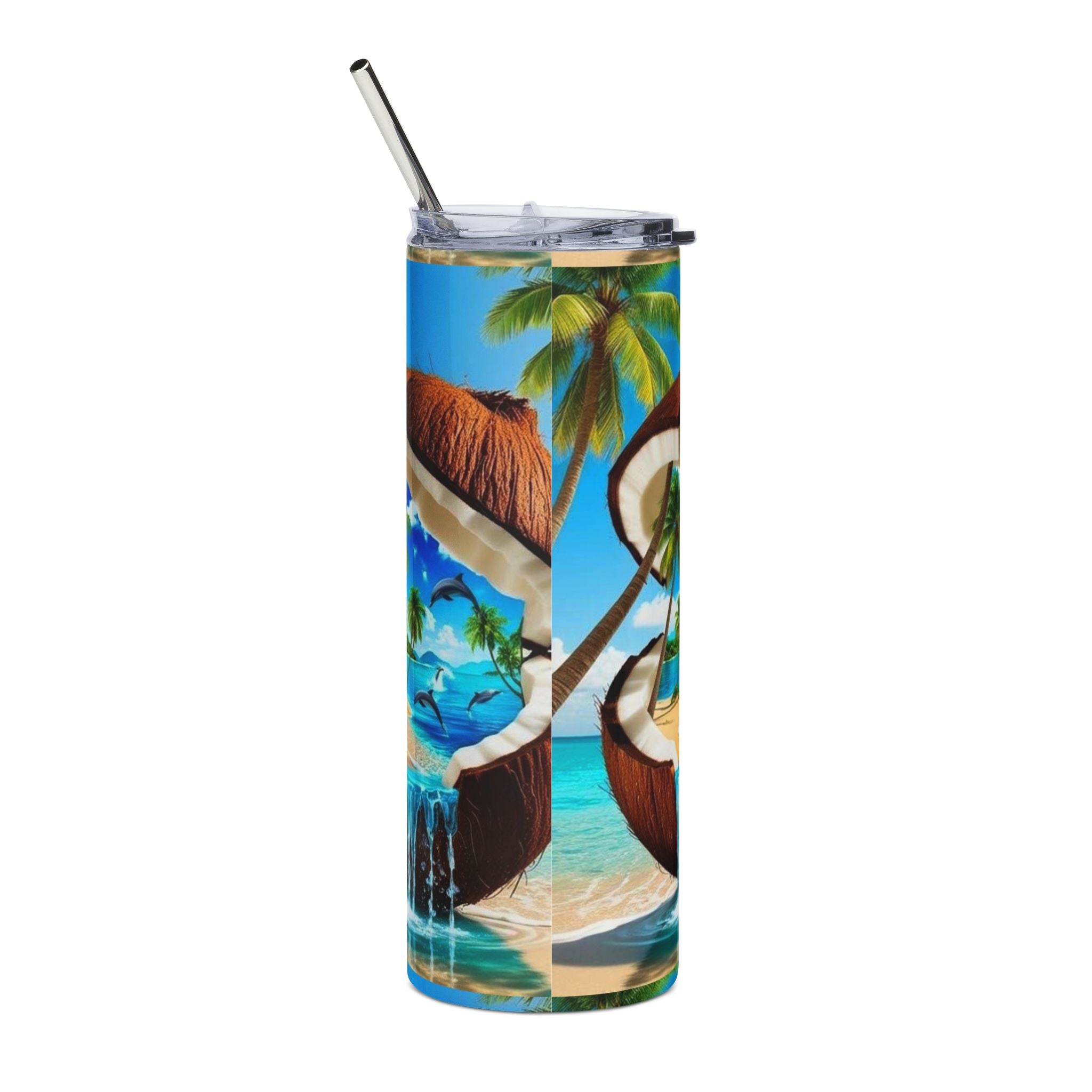 20oz Tropical Coconut Beach Tumbler — Stainless Steel Travel Cup