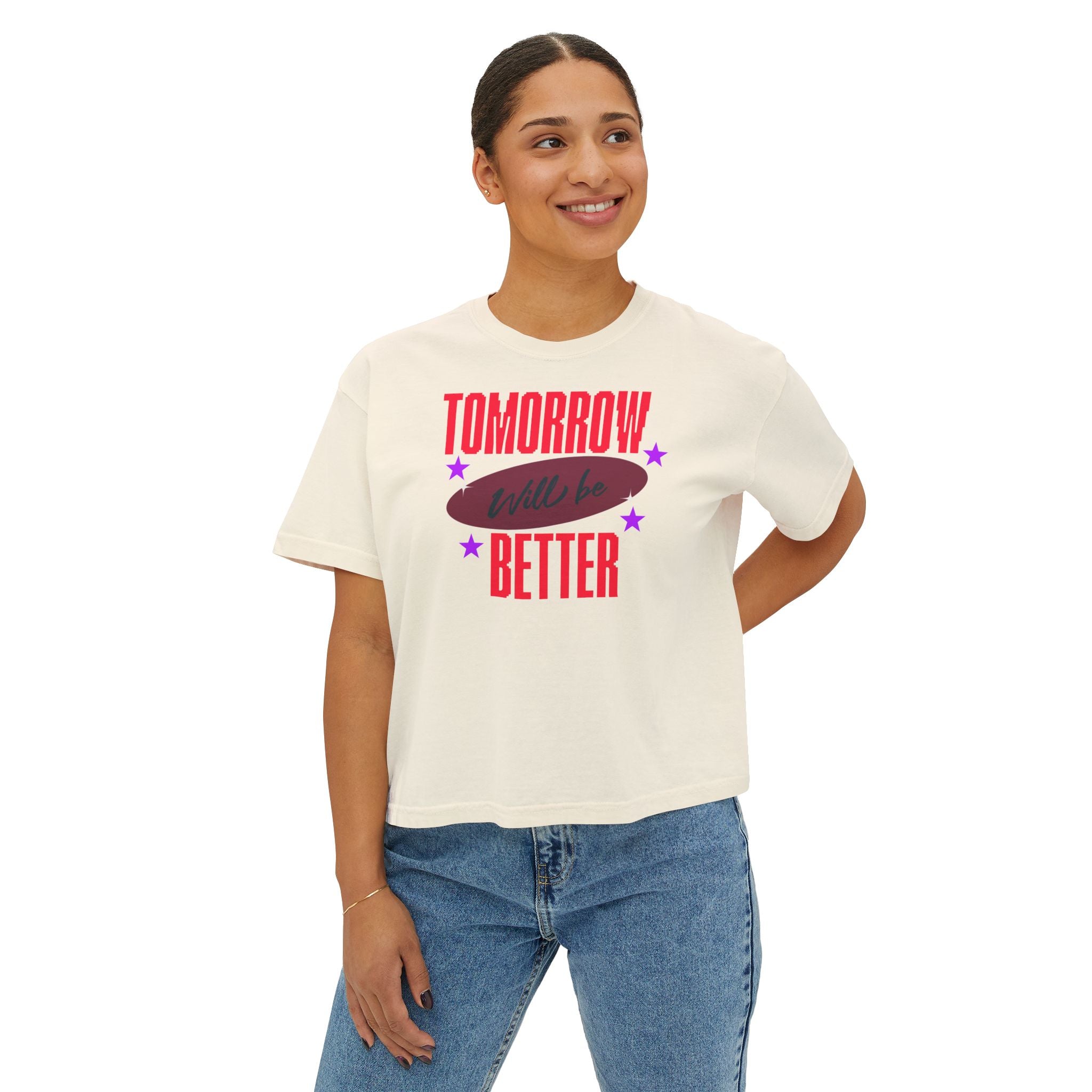 Tomorrow Will Be Better Women's Boxy Tee — Positive Retro Graphic Tee