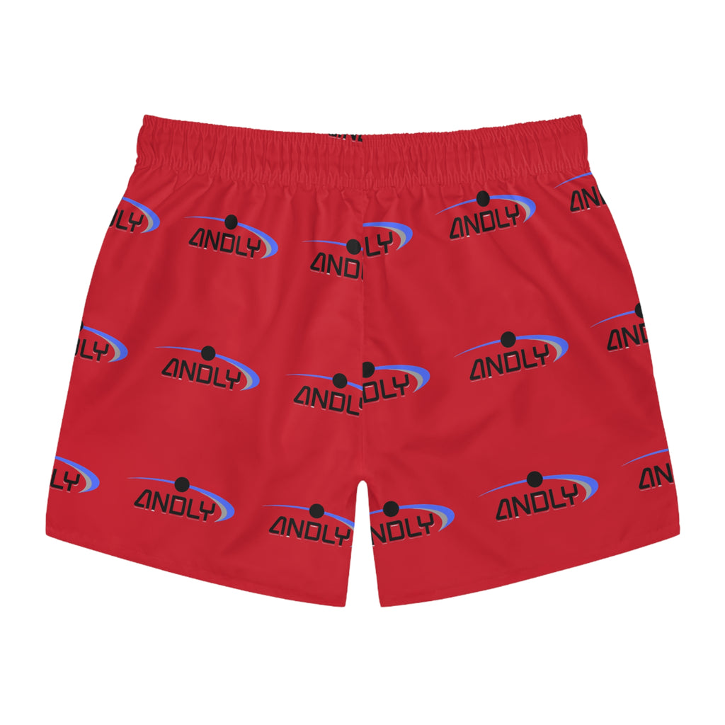 Red Logo Swim Trunks — All-Over Print 'Zindly' Beach Shorts