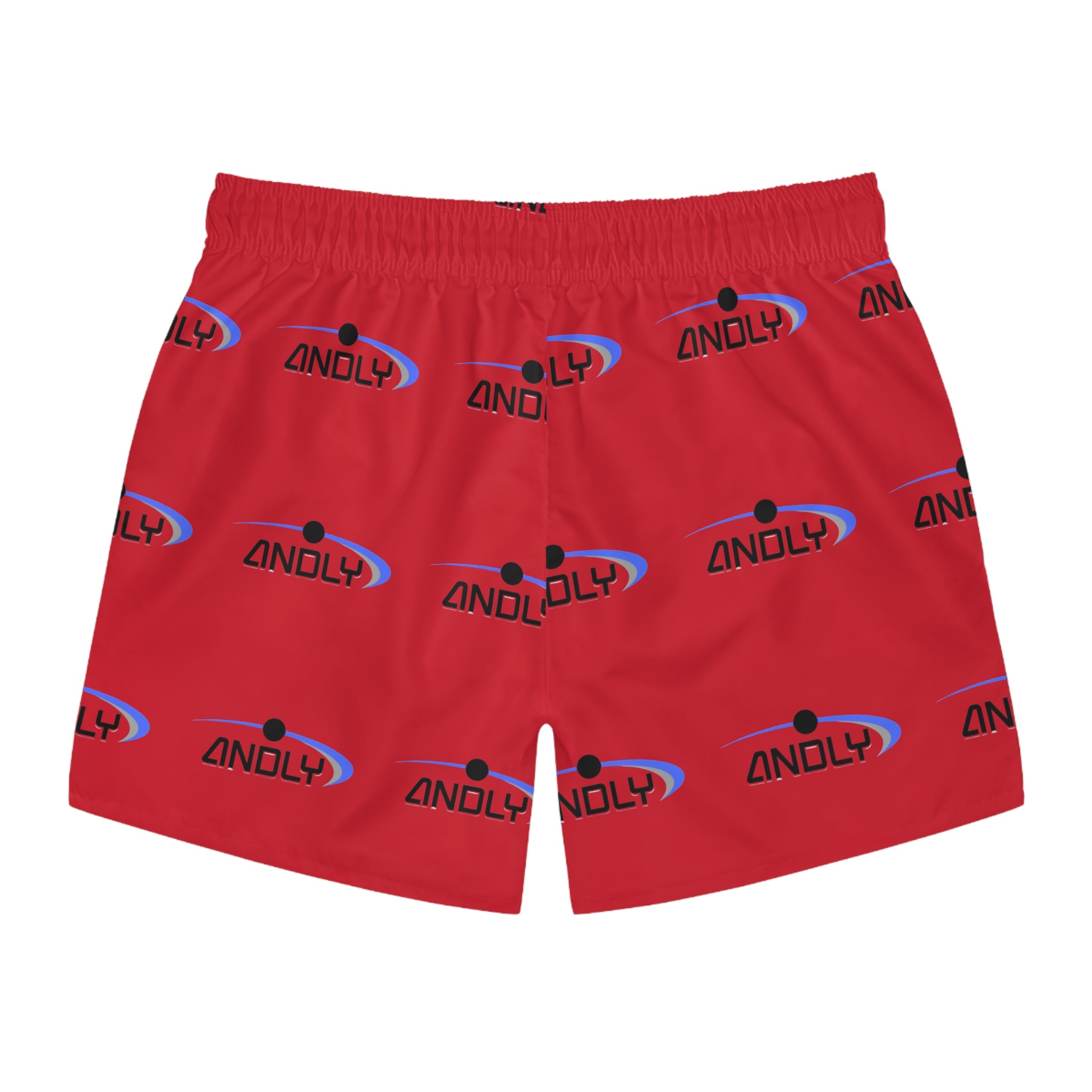 Red Logo Swim Trunks — All-Over Print 'Zindly' Beach Shorts