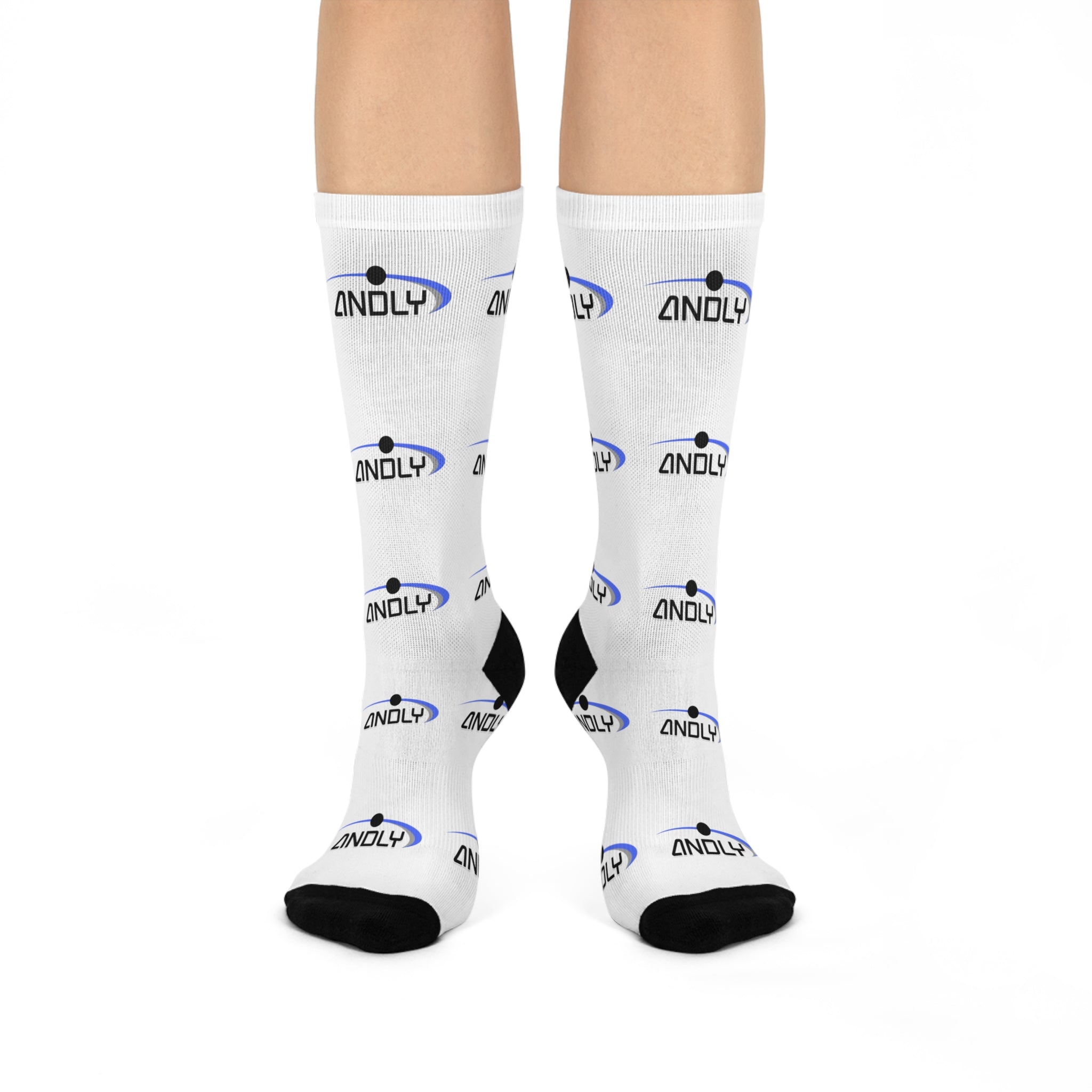 Cushioned Crew Socks — Branded Logo Pattern Comfort Socks