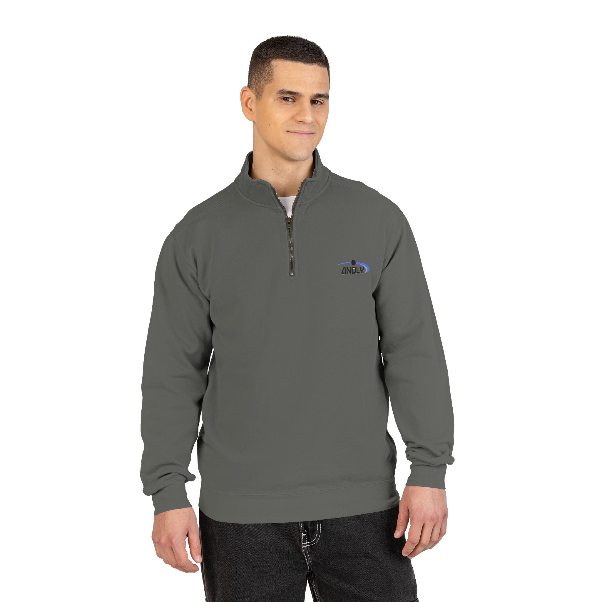 Quarter-Zip Sweatshirt — Minimal 'Andluv' Logo Pullover