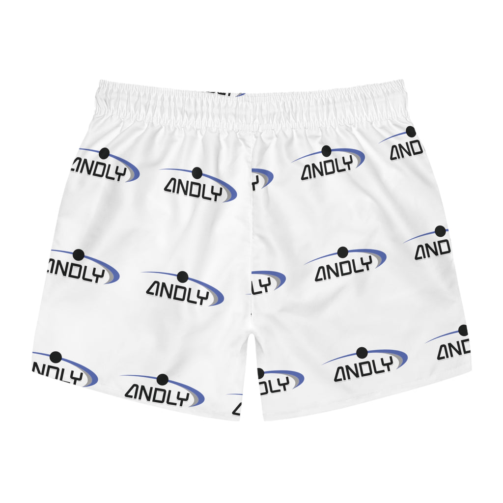 Swim Trunks — All-Over Logo Print Beach Shorts