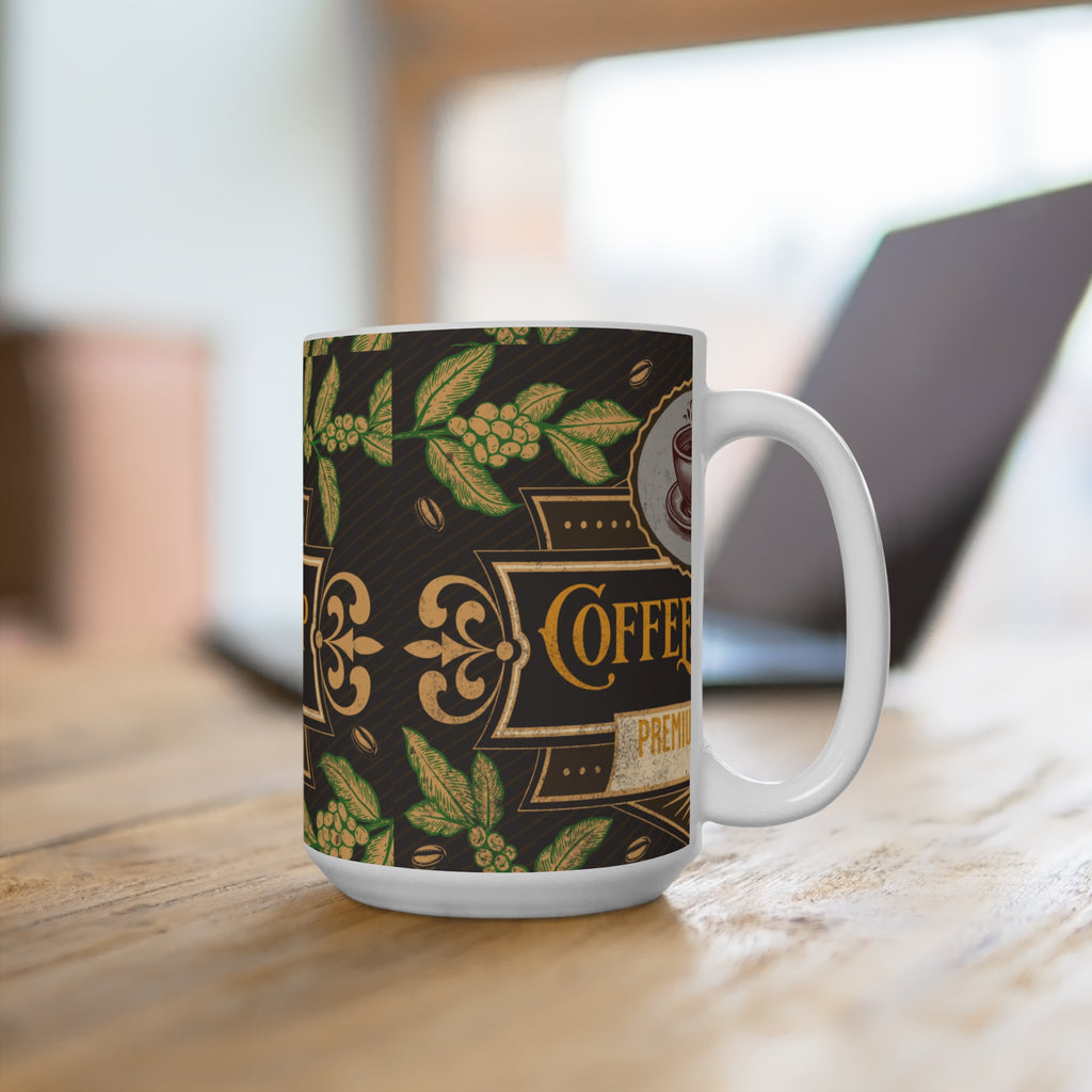 Coffee Shop 15oz Mug — Vintage Cafe Logo, Premium Quality
