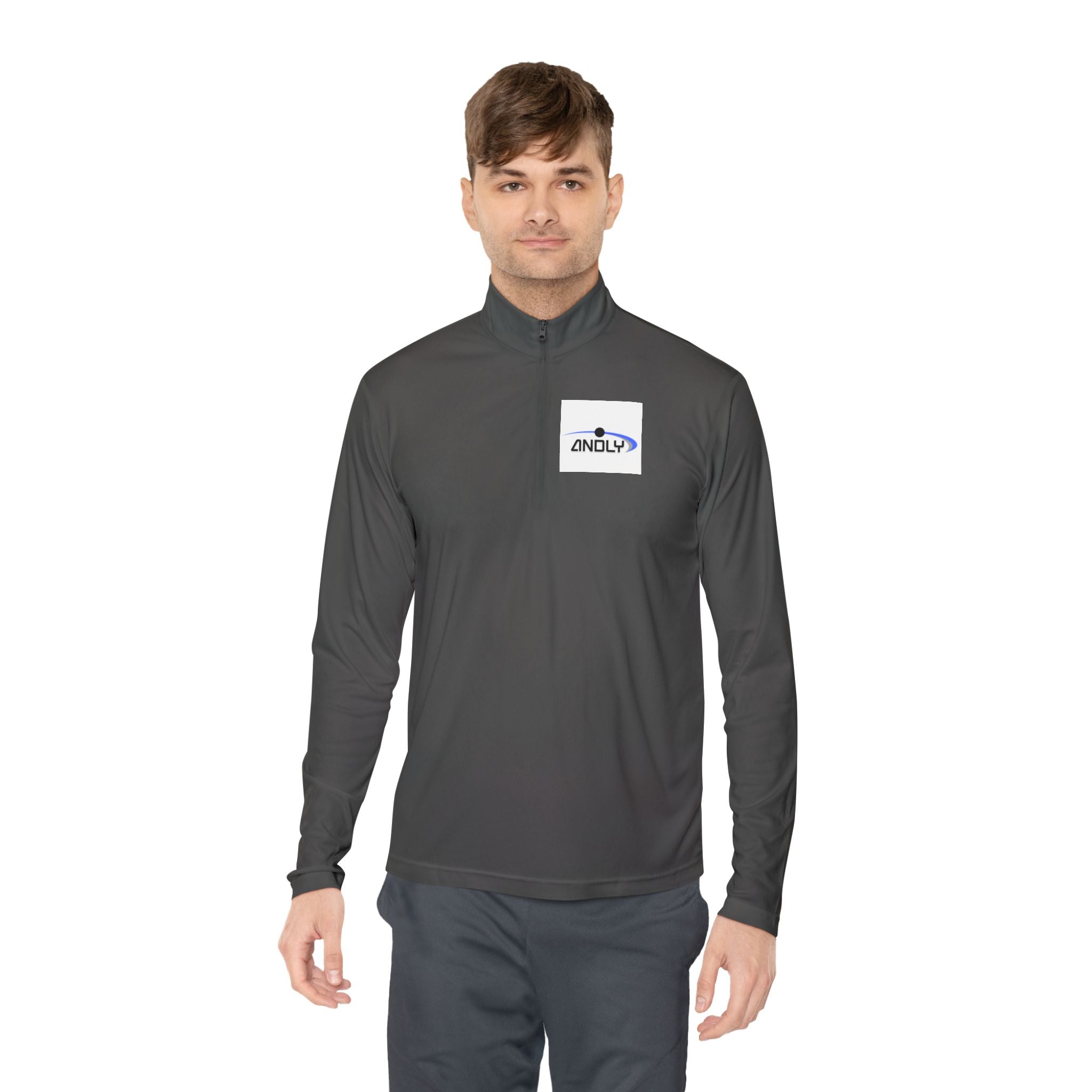 Quarter-Zip Pullover — Minimal 'ANDLY' Logo White Athletic Pullover