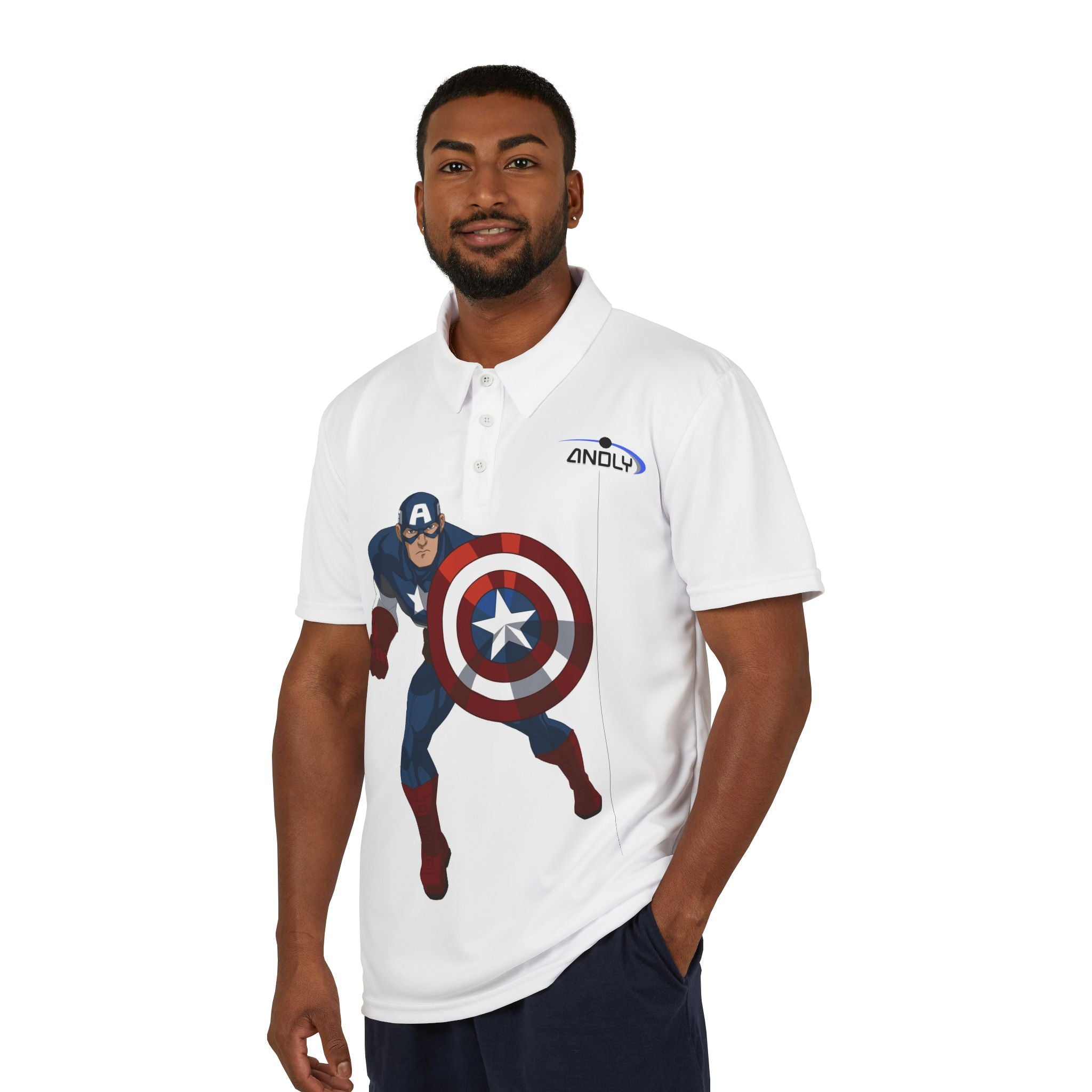 Captain Shield Polo Shirt - Graphic Superhero Print