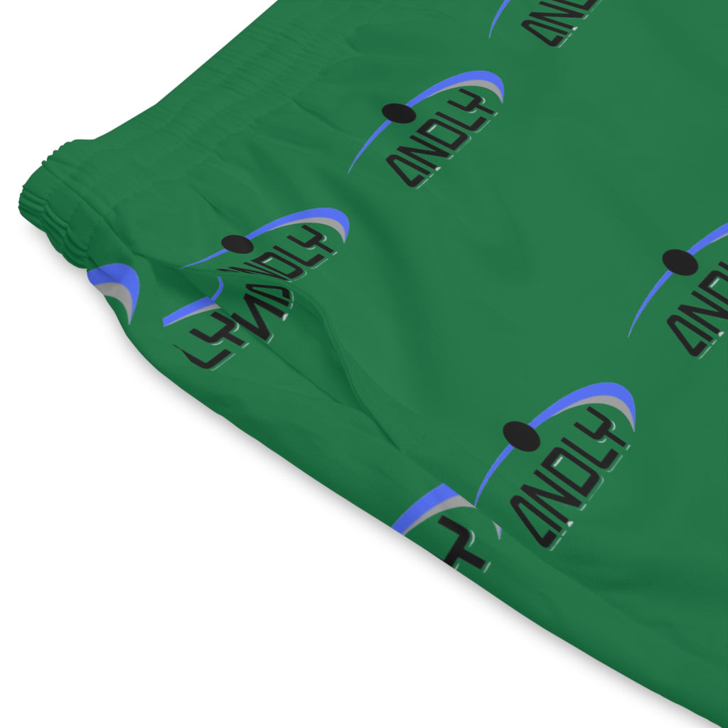 Green Logo Beach Shorts - All-Over Print Men's Swim Trunks