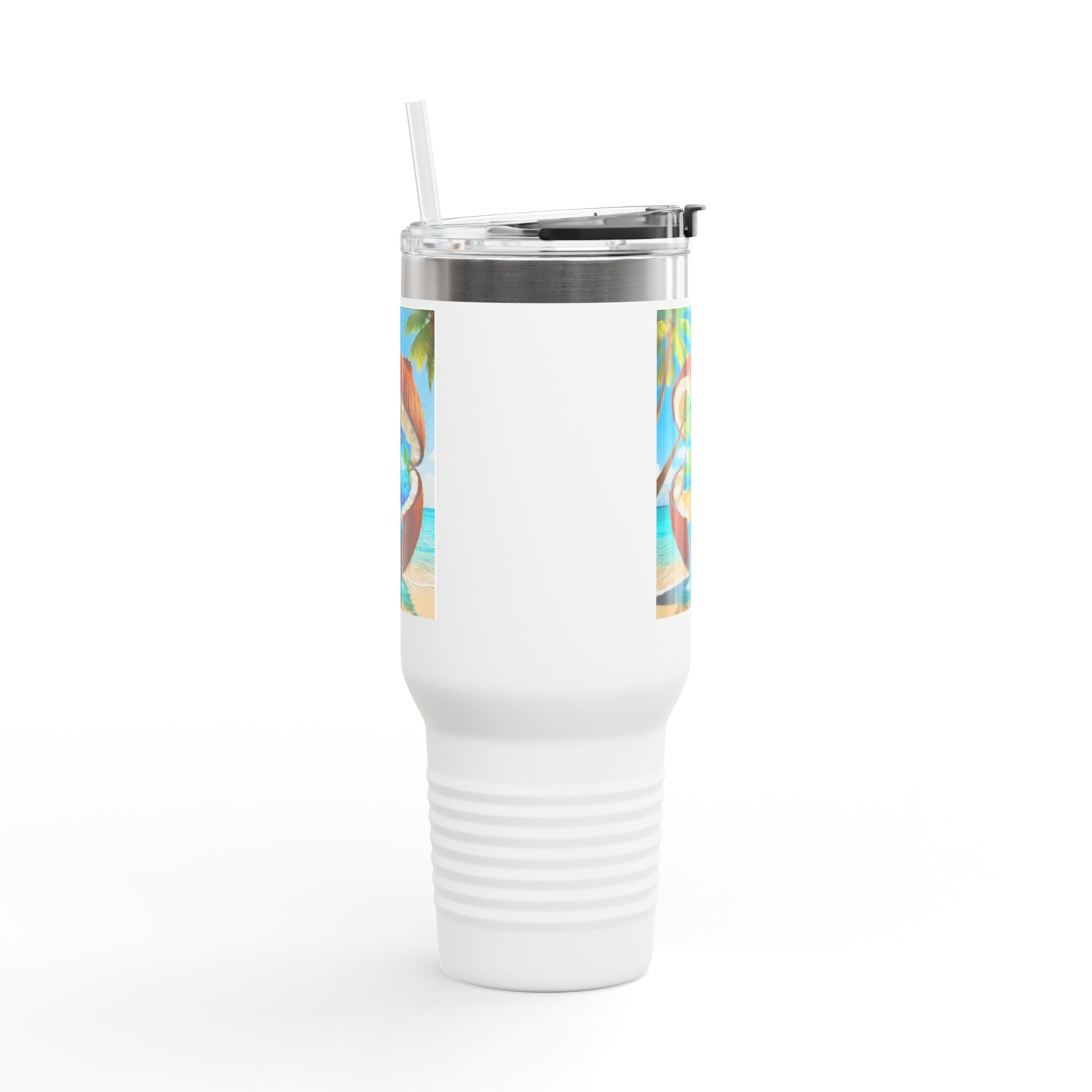 40oz Insulated Travel Mug — Tropical Coconut Waterfall Beach Design