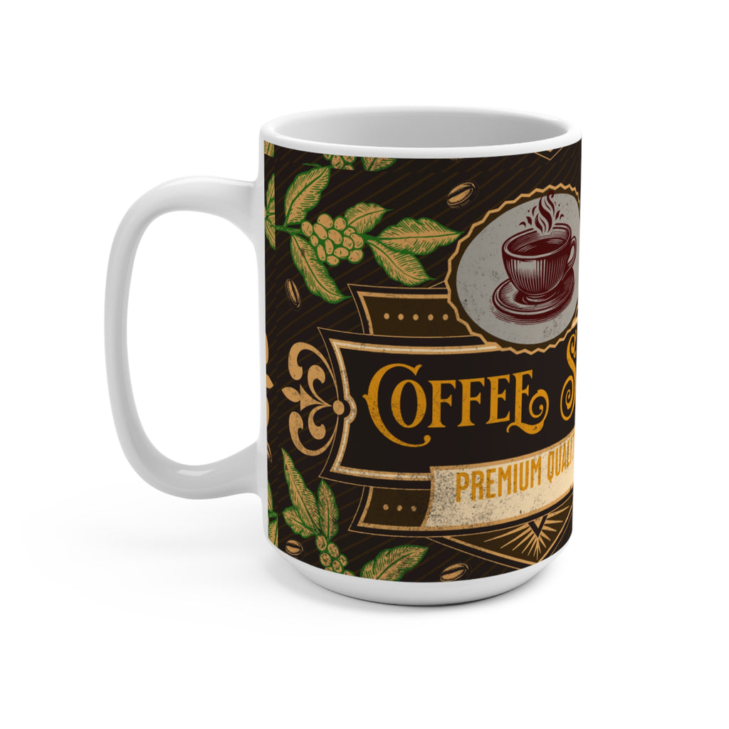 Coffee Shop 15oz Mug — Vintage Cafe Logo, Premium Quality