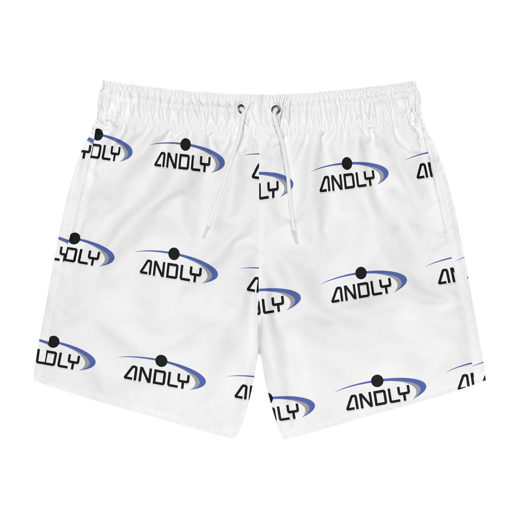 Swim Trunks — All-Over Logo Print Beach Shorts