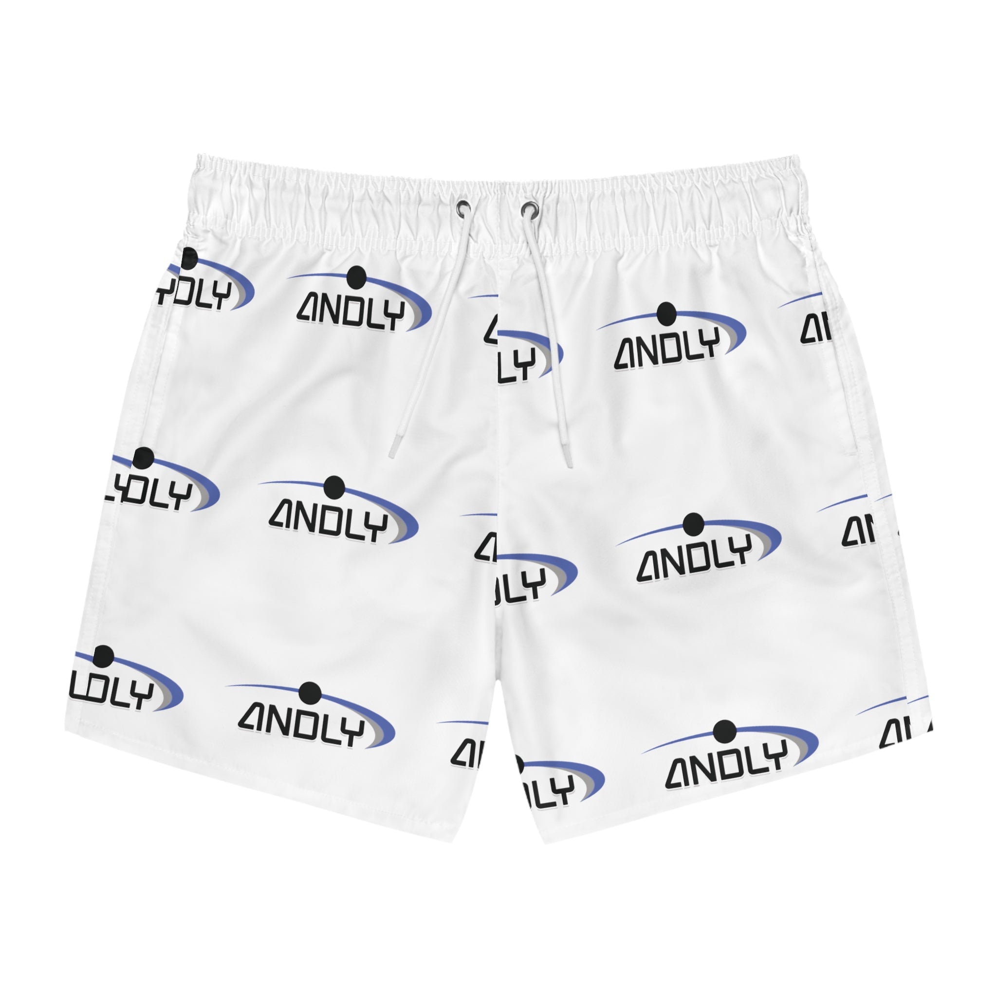 Swim Trunks — All-Over Logo Print Beach Shorts