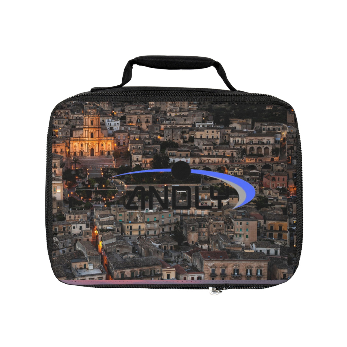Cityscape Night Lunch Bag — Mediterranean Hilltown Photo Lunchbox
