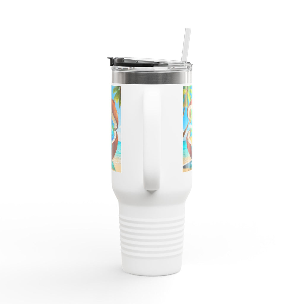 40oz Insulated Travel Mug — Tropical Coconut Waterfall Beach Design